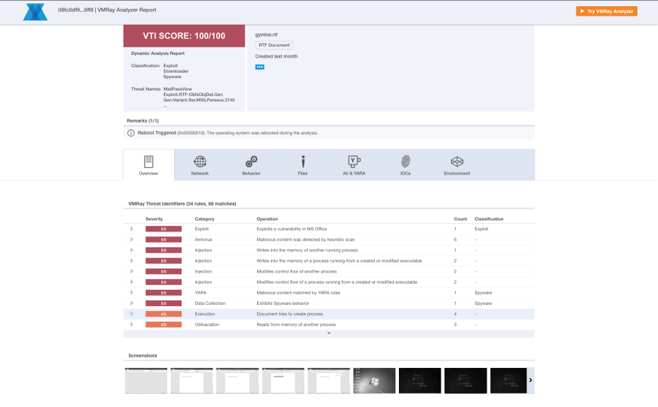 screenshot of VMRay Analyzer